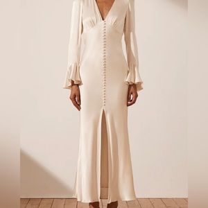 Shona Joy - La Lune Frill Cuff Dress in Cream
